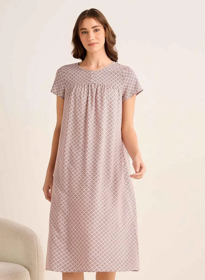 سبلاش فيڤ Midi Night Dress Short Sleeves with Floral Print Viscose